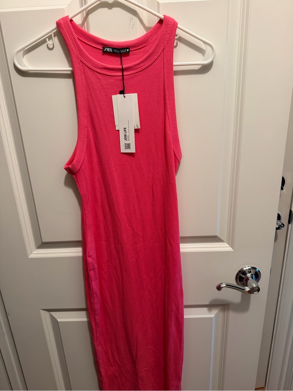 Zara Hot Pink Ribbed Tank Midi Dress